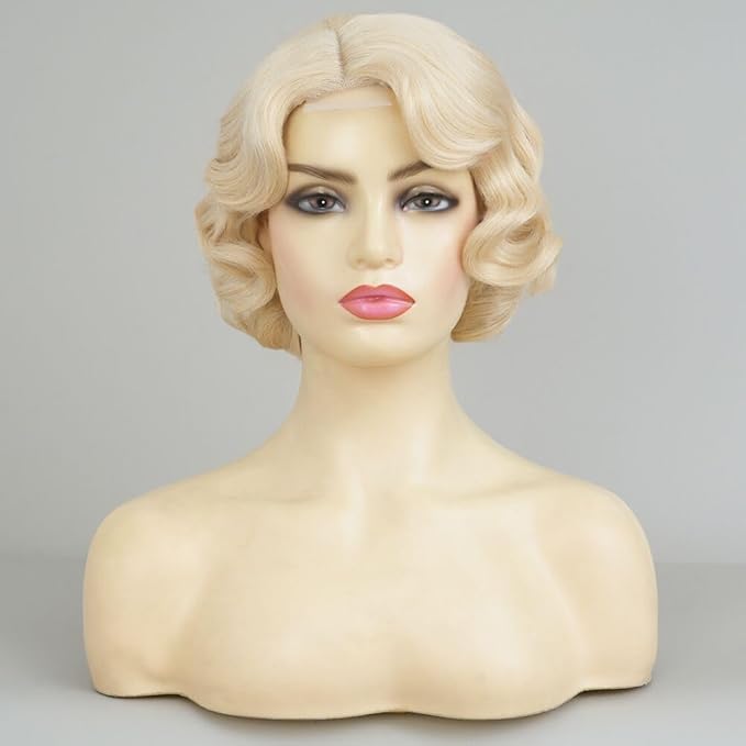 Short Blonde Finger Wave Wigs for Women 1920s Wig Wave Vintage Natural Flapper Hair Wig Cosplay Costume Party Wigs