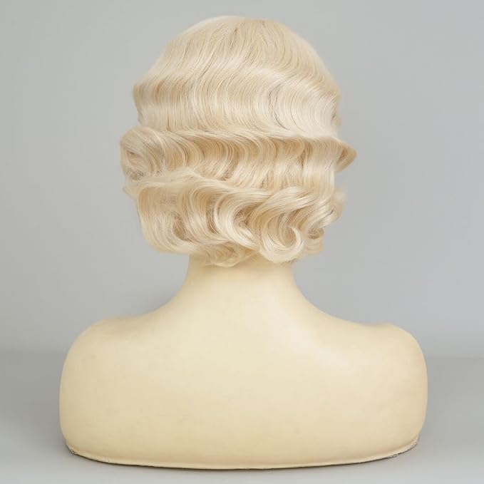 Short Blonde Finger Wave Wigs for Women 1920s Wig Wave Vintage Natural Flapper Hair Wig Cosplay Costume Party Wigs