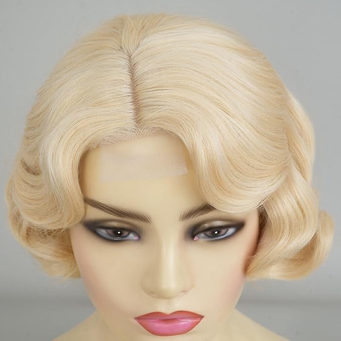 Short Blonde Finger Wave Wigs for Women 1920s Wig Wave Vintage Natural Flapper Hair Wig Cosplay Costume Party Wigs
