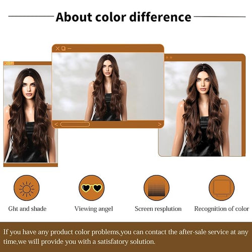 Brown Wigs for Women, Natural Long Wavy Chestnut Brown 28 Inch Middle Part Synthetic Heat Resistant Wig for Daily Party Date