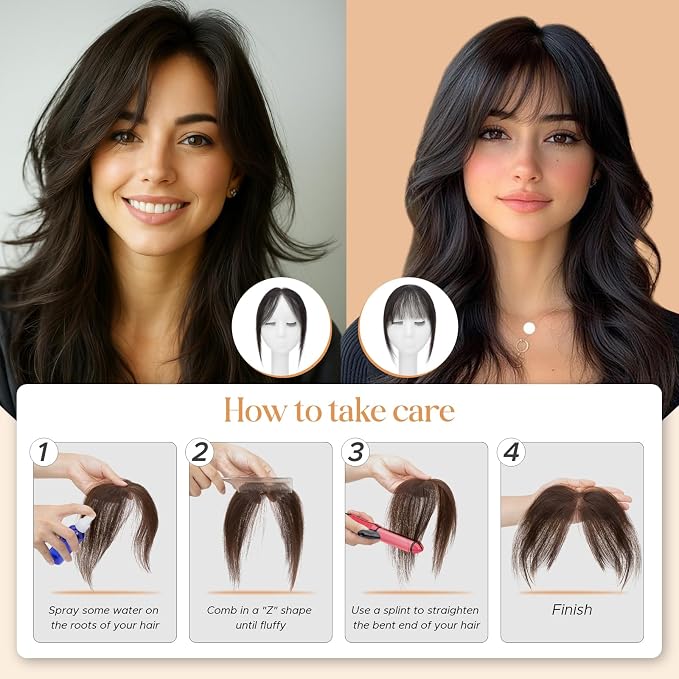 Clip in Bangs Real Human Hair, Human Hair Clip in Bangs, Middle Part HairPieces, No Tangle & Smooth, 11g #02 Dark Brown