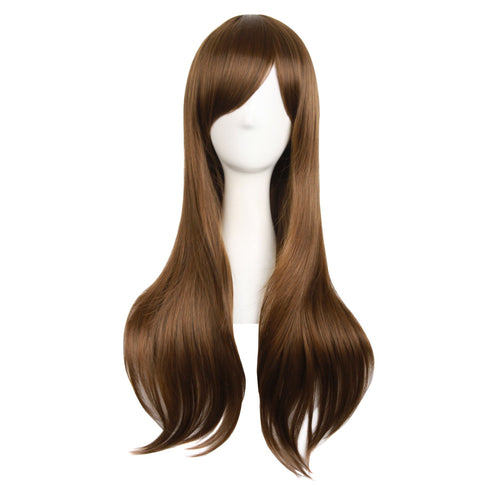 28"/70cm Women Side Bangs Long Curly Hair Cosplay Wig(Brown)