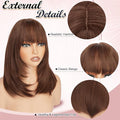 Brown Bob Wigs with Bangs Shoulder Length Straight Natural Looking Synthetic Heat Resistant Medium Hair Wigs for Women Daily Party, 16 Inch Reddish Brown